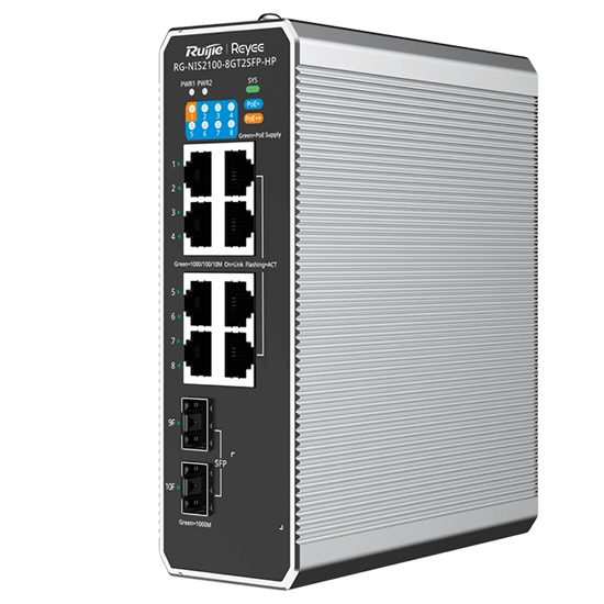Reyee Switch Industriel 10 ports 8 PoE 2 SFP NIS2100-8GT2SFP-HP